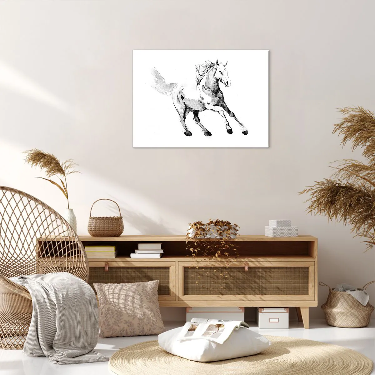 Quadro su tela, Stampe su Tela Arttor 70x50 cm - Anima indomabile -  Cavallo, Animali, Grafica, Bianco E Nero, Schizzo, Per il Salotto, Per la  Camera