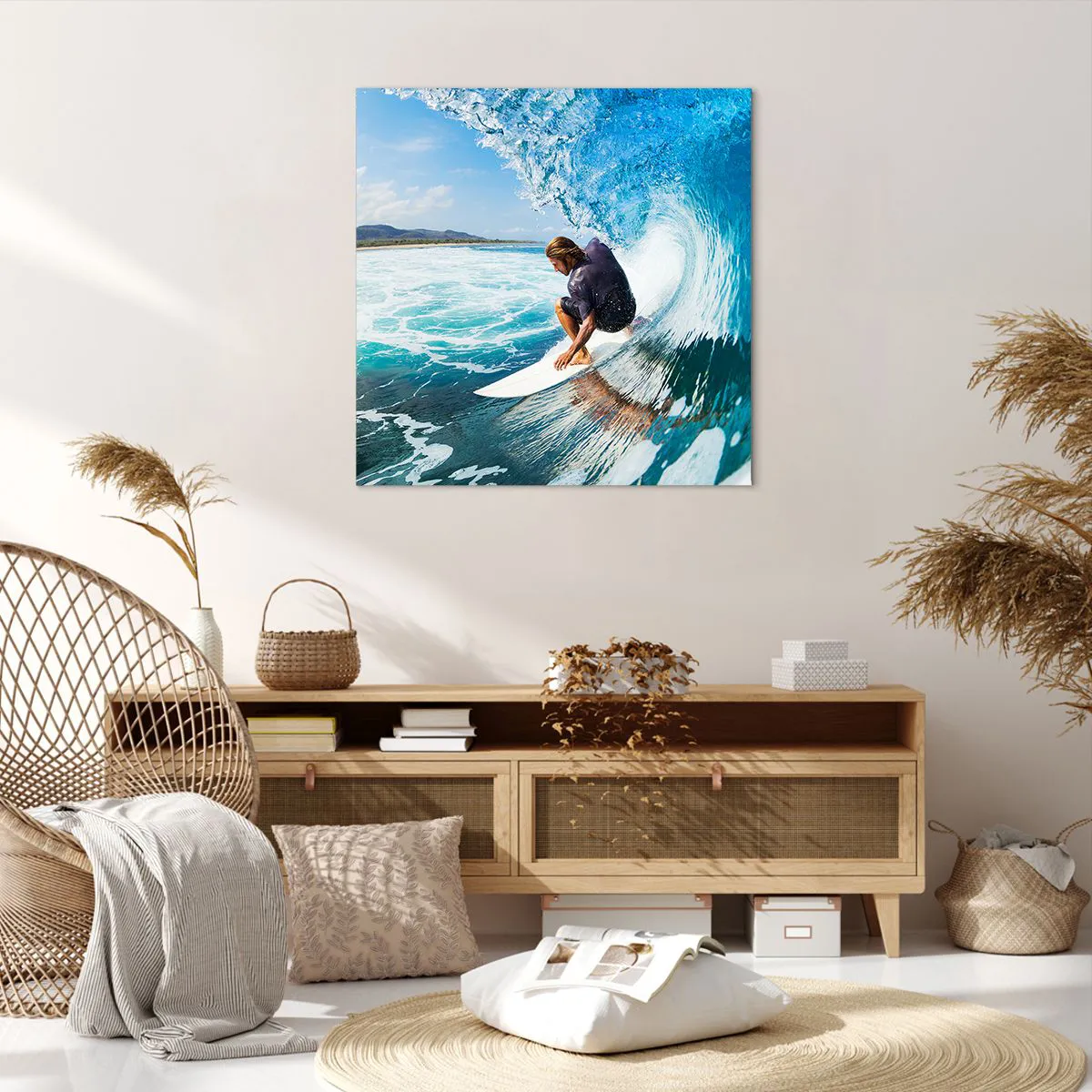 Quadro su tela, Stampe su Tela Arttor 70x70 cm - Ballando con le onde -  Sport, Fare Surf, Tavola Da Surf, Oceano, Hawaii, Per il Salotto, Per la