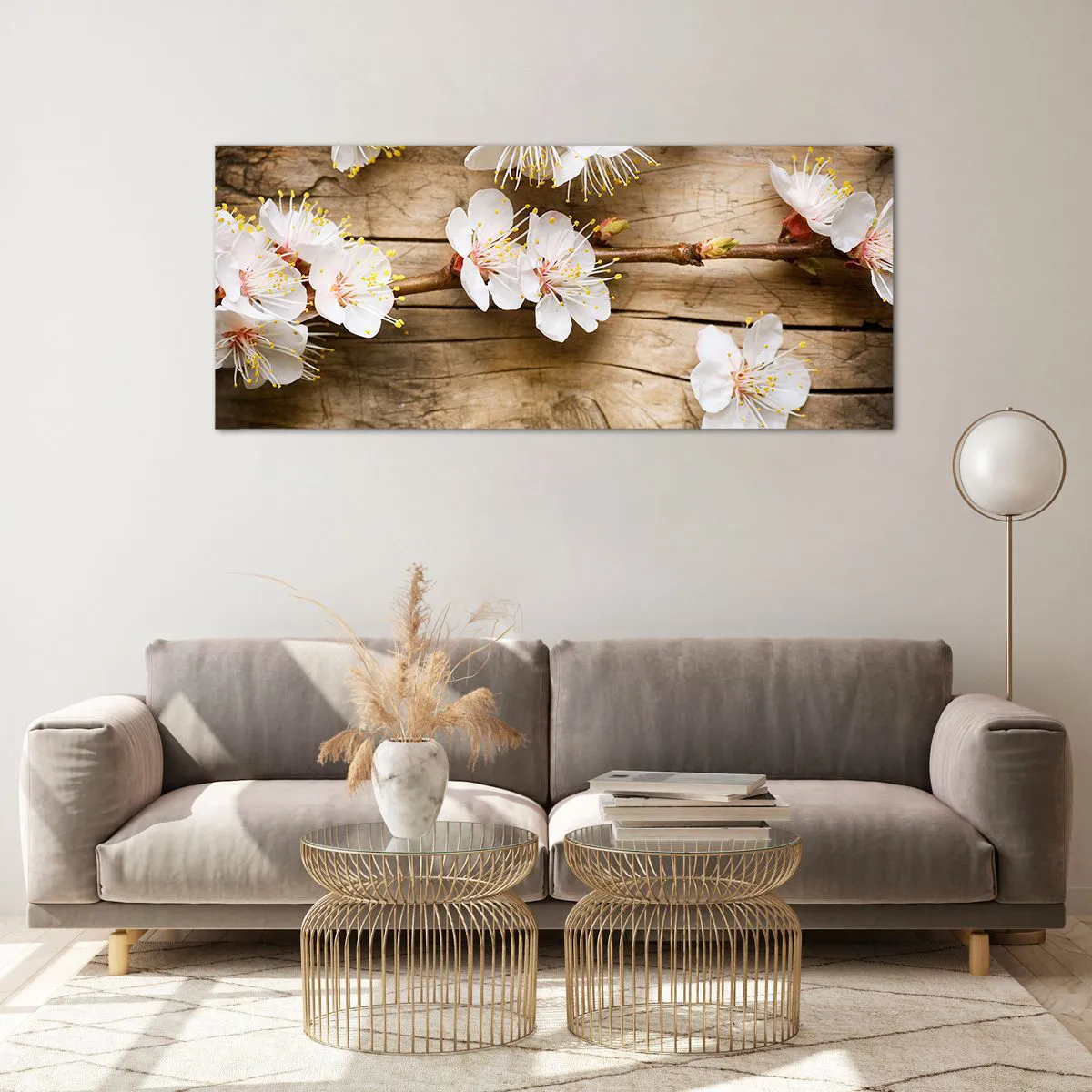 Quadro fiori moderni 3d 120x60 per soggiorno legno marrone