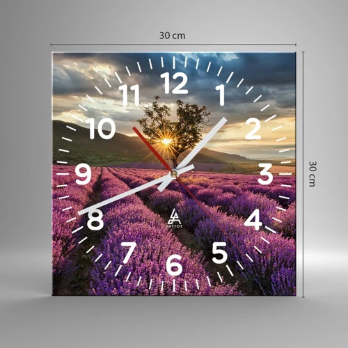 Orologio da parete - Orologio in Vetro - Aroma di colore lilla - 30x30 cm
