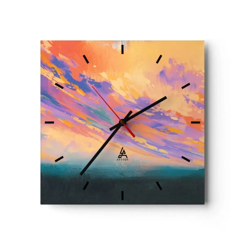 Orologio da parete, Orologio in Vetro Arttor 30x30 cm - Forza di attrazione - Astrazione, Uomo E Donna, Arte, Fantasia, Amore, Quadrato, Quadrante con trattini, Per il Salotto, Per la Camera da letto, Arancione, Blu, C3AC30x30-3845