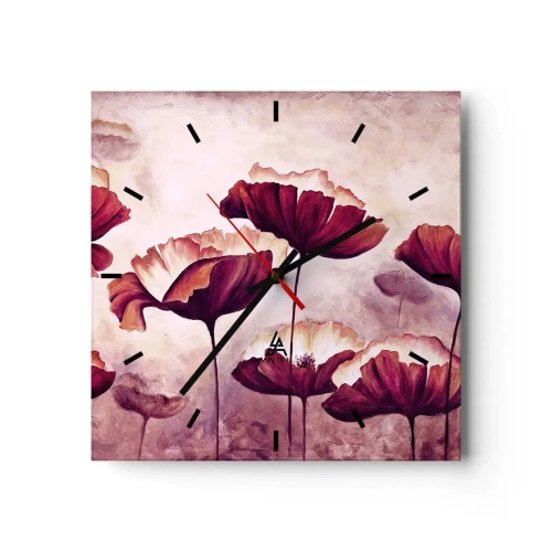 Orologio da parete, Orologio in Vetro Arttor 30x30 cm - Petalo rosso e bianco - Astrazione, Fiori, Arte, Papaveri, La Pittura, Quadrato, Quadrante con trattini, Per il Salotto, Per la Camera da letto, Bianco, Rosso, C3AC30x30-3934