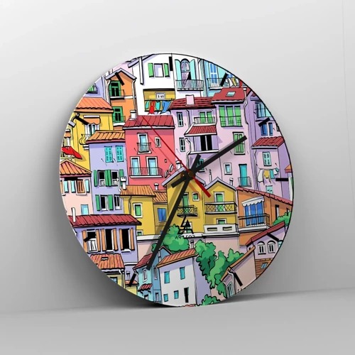 Orologio da parete - Orologio in Vetro - Città allegra - 40x40 cm