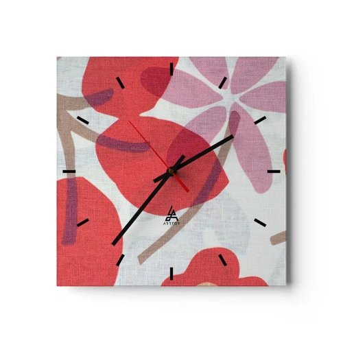 Orologio da parete - Orologio in Vetro - Composizione di fiori in rosa - 30x30 cm