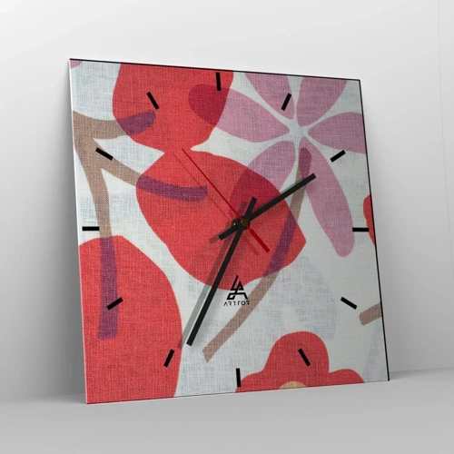 Orologio da parete - Orologio in Vetro - Composizione di fiori in rosa - 30x30 cm