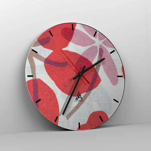 Orologio da parete - Orologio in Vetro - Composizione di fiori in rosa - 40x40 cm