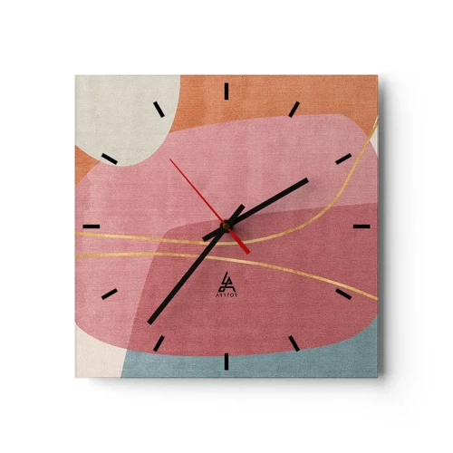 Orologio da parete - Orologio in Vetro - Composizione pastello con filo dorato - 30x30 cm