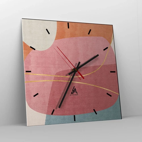 Orologio da parete - Orologio in Vetro - Composizione pastello con filo dorato - 40x40 cm