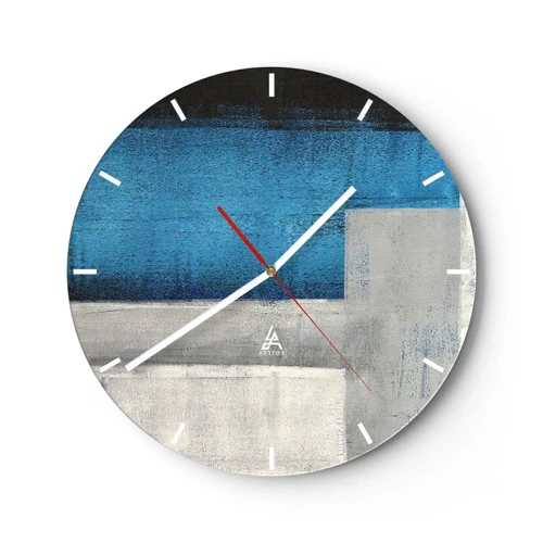 Orologio da parete - Orologio in Vetro - Composizione poetica in grigio e blu - 30x30 cm