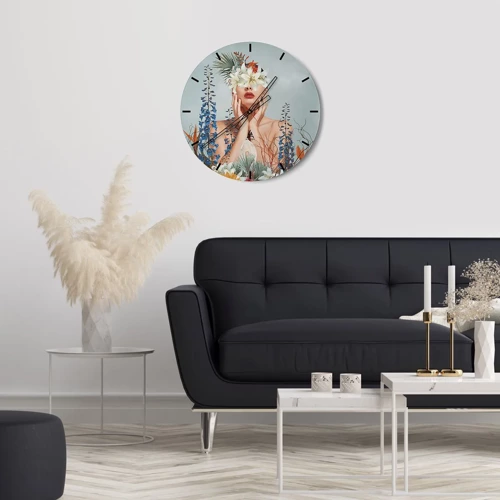 Orologio da parete - Orologio in Vetro - Donna - fiore - 30x30 cm