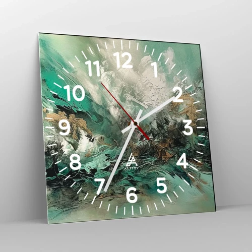 Orologio da parete - Orologio in Vetro - Frangente nero e smeraldo - 40x40 cm