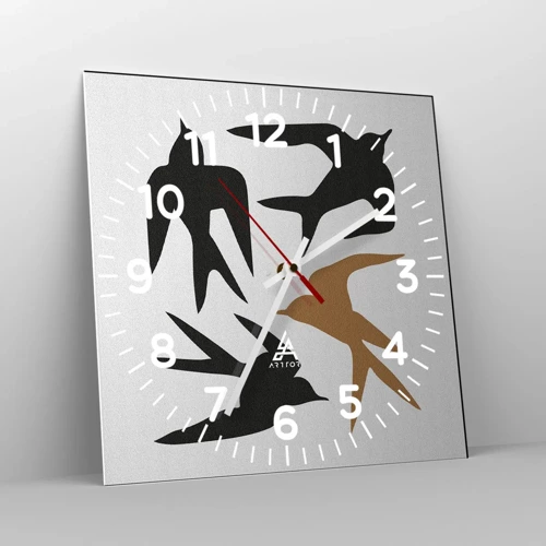 Orologio da parete - Orologio in Vetro - Giochi di rondini - 40x40 cm