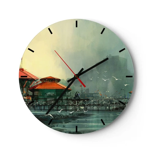 Orologio da parete - Orologio in Vetro - Giornata di pioggia al porto - 30x30 cm