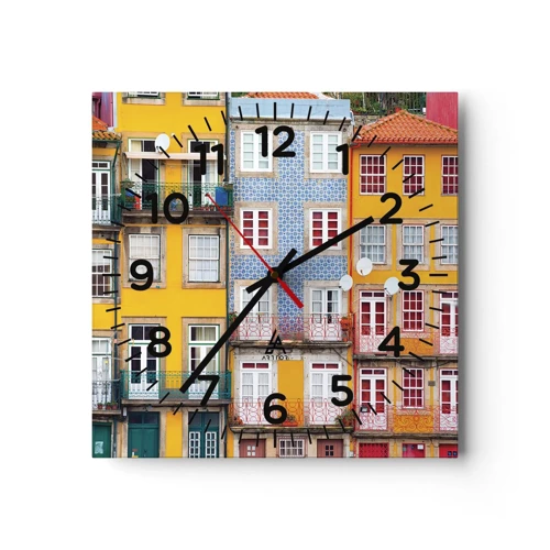 Orologio da parete - Orologio in Vetro - I colori della città vecchia - 30x30 cm