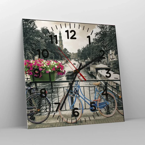 Orologio da parete - Orologio in Vetro - I colori delle strade di Amsterdam - 40x40 cm