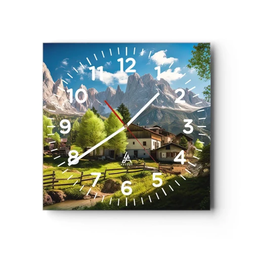 Orologio da parete - Orologio in Vetro - Idillio alpino - 40x40 cm