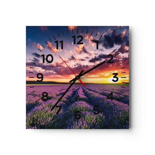 Orologio da parete - Orologio in Vetro - Il mondo della lavanda - 30x30 cm