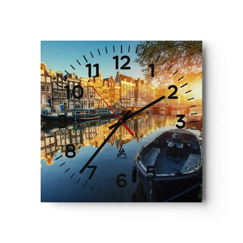 Orologio da parete - Orologio in Vetro - L'alba ad Amsterdam - 40x40 cm