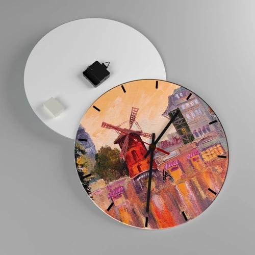 Orologio da parete - Orologio in Vetro - Le icone di Parigi: il Moulin Rouge - 40x40 cm