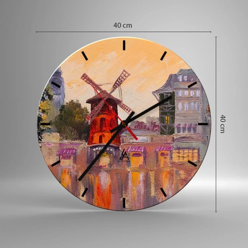 Orologio da parete - Orologio in Vetro - Le icone di Parigi: il Moulin Rouge - 40x40 cm