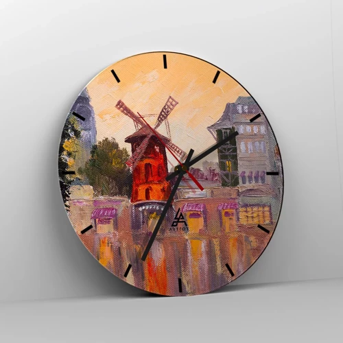 Orologio da parete - Orologio in Vetro - Le icone di Parigi: il Moulin Rouge - 40x40 cm