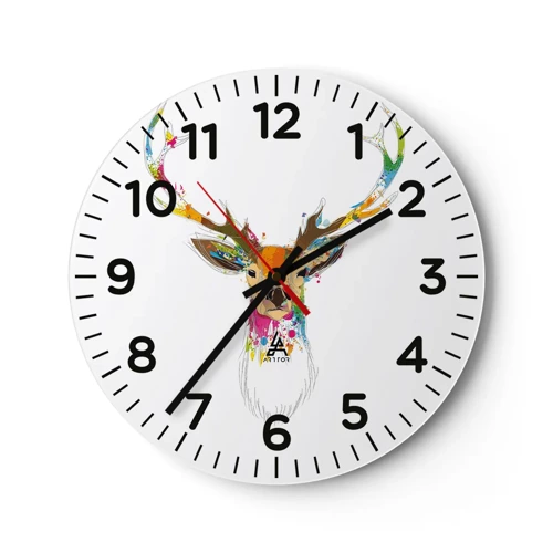 Orologio da parete - Orologio in Vetro - Mite cerbiatto immerso nel colore - 30x30 cm