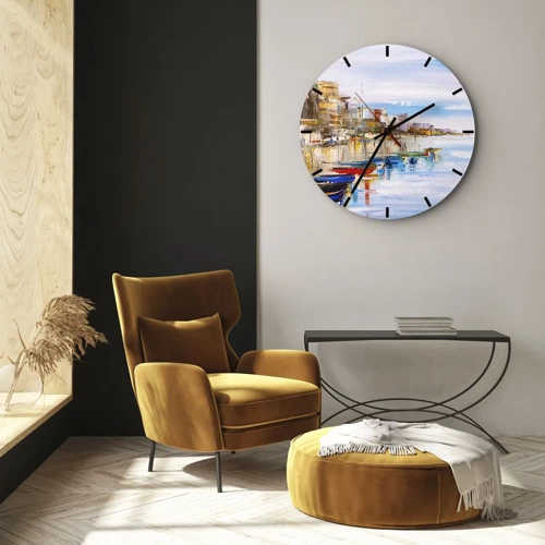 Orologio da parete - Orologio in Vetro - Molo cittadino multicolore - 30x30 cm