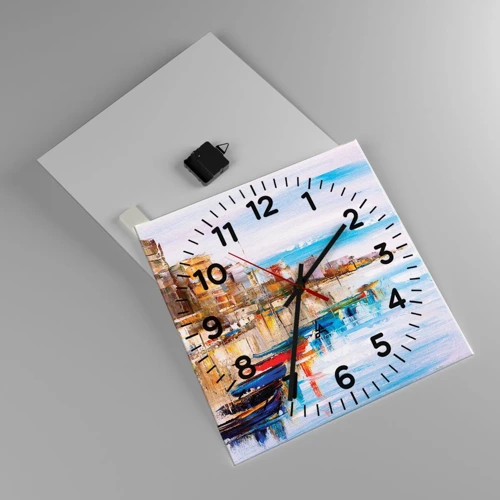 Orologio da parete - Orologio in Vetro - Molo cittadino multicolore - 40x40 cm