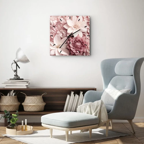 Orologio da parete - Orologio in Vetro - Nei petali di rosa - 40x40 cm