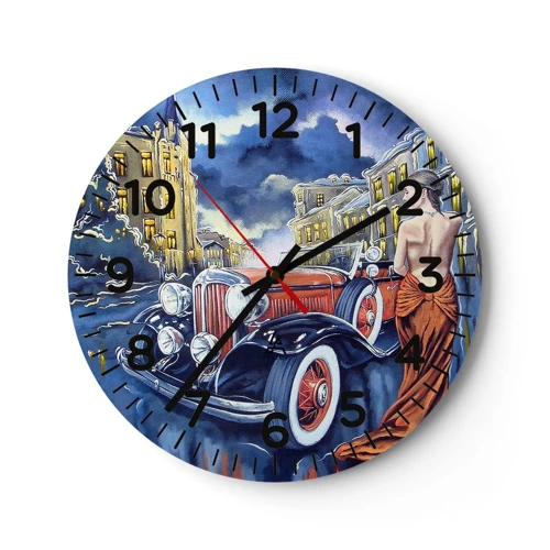 Orologio da parete - Orologio in Vetro - Notturno in blu e coralli - 30x30 cm