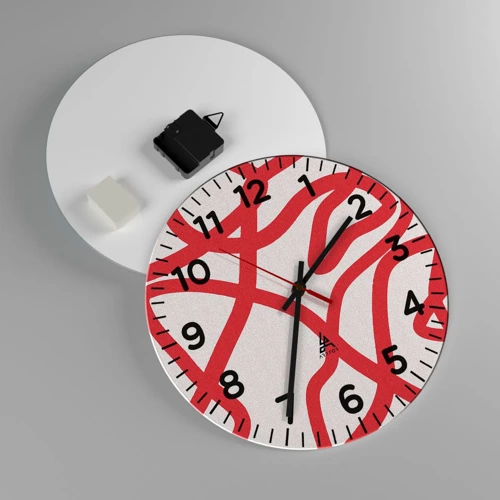 Orologio da parete - Orologio in Vetro - Rosso su bianco - 30x30 cm