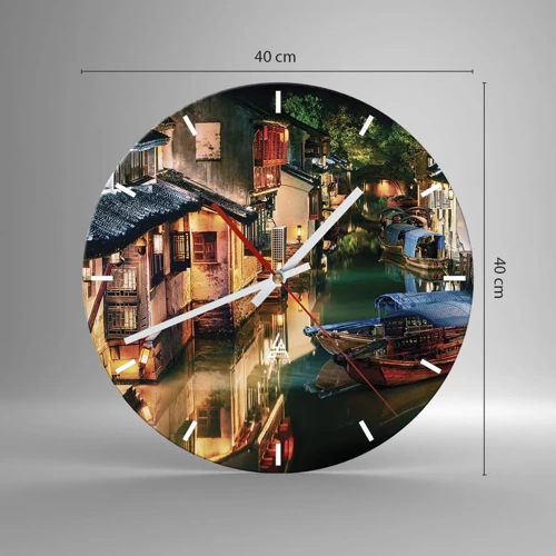 Orologio da parete - Orologio in Vetro - Sera in una via cinese - 40x40 cm