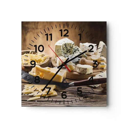 Orologio da parete - Orologio in Vetro - Sorridi al formaggio - 30x30 cm