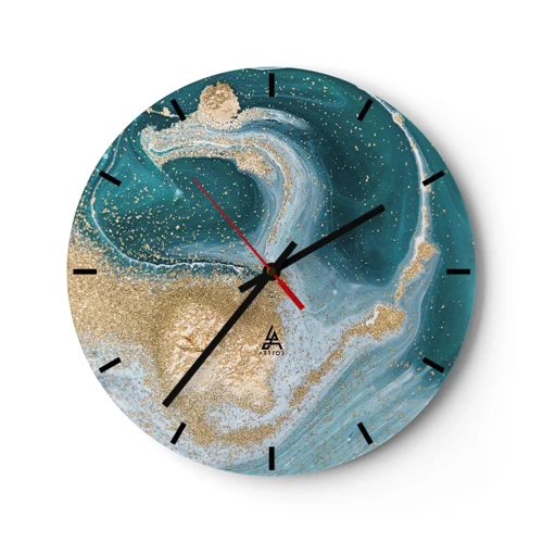 Orologio da parete - Orologio in Vetro - Vortice di oro e turchese - 30x30 cm