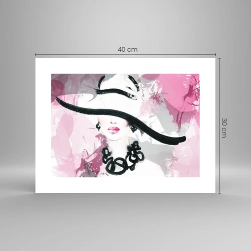 Poster - Ritratto di donna in nero e rosa - 40x30 cm