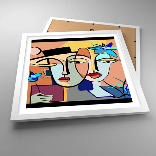 Poster in cornice bianca - Appuntamento in stile Picasso - 40x40 cm