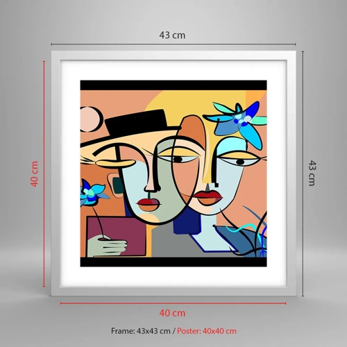 Poster in cornice bianca - Appuntamento in stile Picasso - 40x40 cm