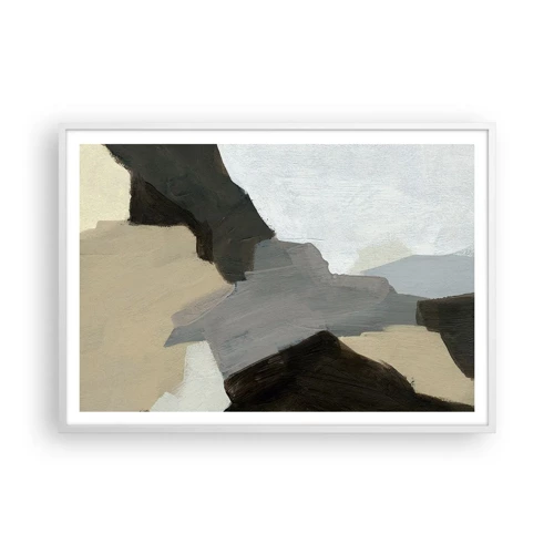 Poster in cornice bianca - Astrazione: il crocevia del grigio - 100x70 cm