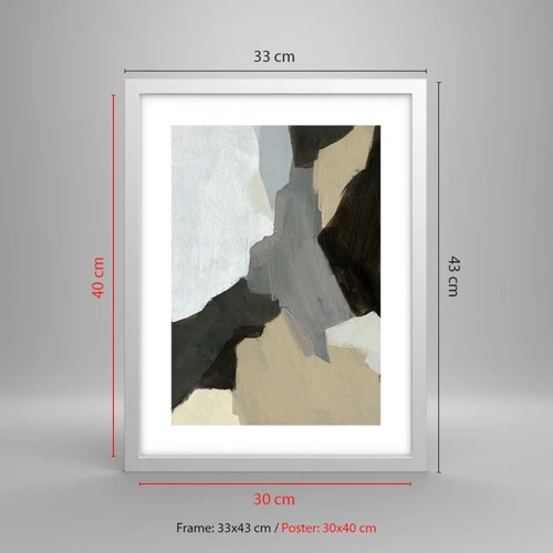 Poster in cornice bianca - Astrazione: il crocevia del grigio - 30x40 cm