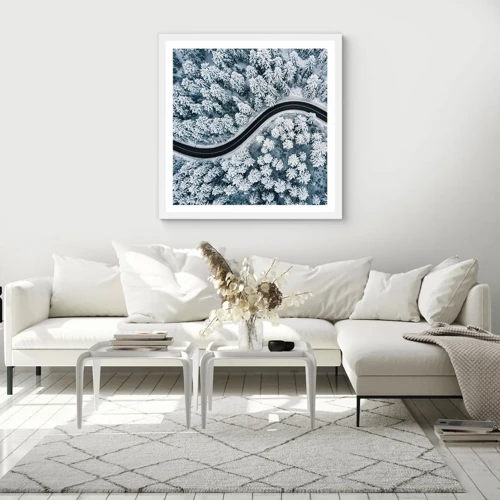 Poster in cornice bianca - Attraverso il bosco invernale - 30x30 cm