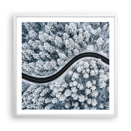 Poster in cornice bianca - Attraverso il bosco invernale - 60x60 cm