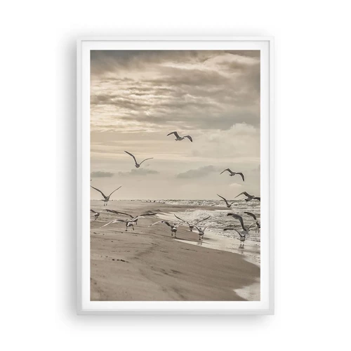 Poster in cornice bianca - Brusio del mare, canto degli uccelli - 70x100 cm