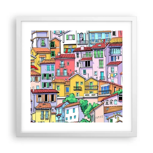 Poster in cornice bianca - Città allegra - 40x40 cm