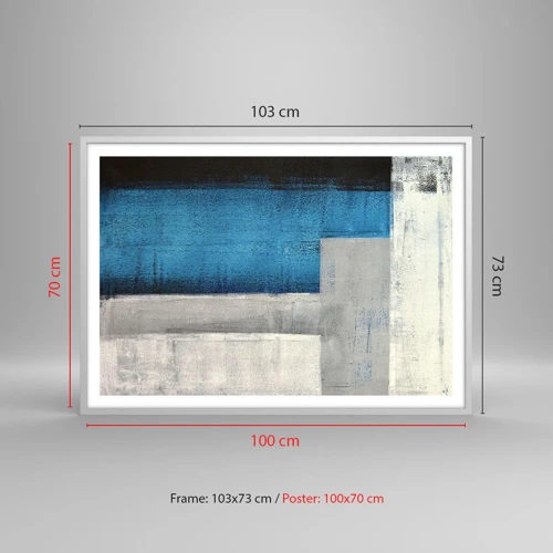 Poster in cornice bianca - Composizione poetica in grigio e blu - 100x70 cm