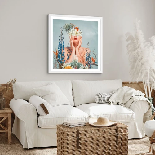 Poster in cornice bianca - Donna - fiore - 30x30 cm