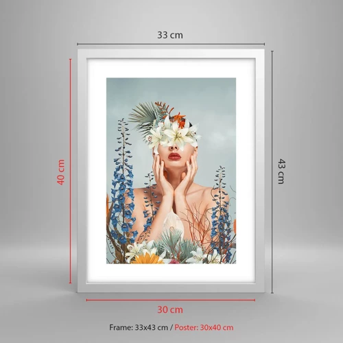 Poster in cornice bianca - Donna - fiore - 30x40 cm