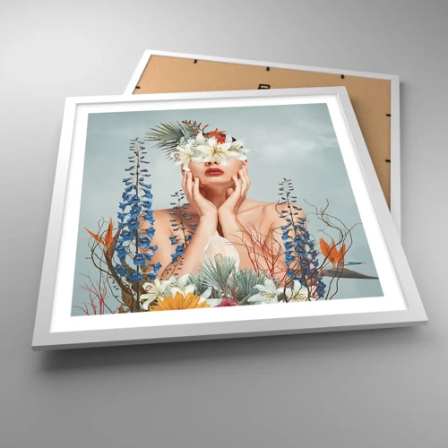 Poster in cornice bianca - Donna - fiore - 50x50 cm