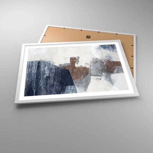 Poster in cornice bianca - Forme blu e marroni - 70x50 cm