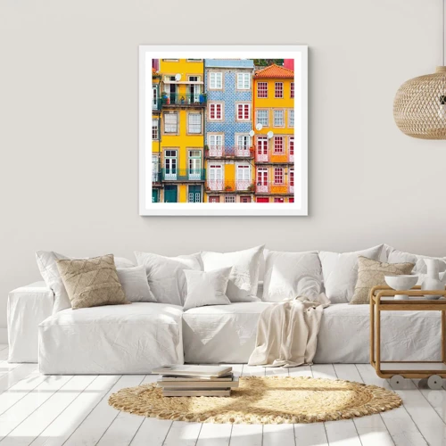 Poster in cornice bianca - I colori della città vecchia - 40x40 cm