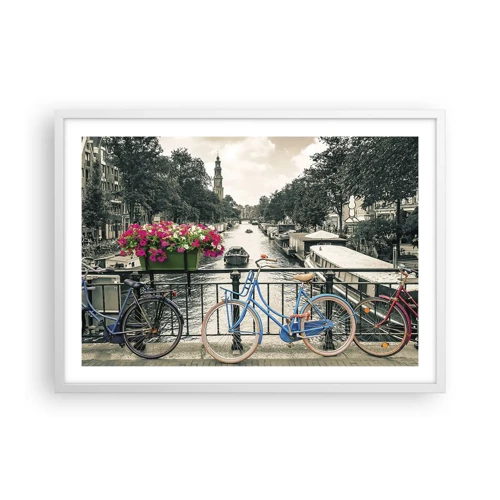 Poster in cornice bianca - I colori delle strade di Amsterdam - 70x50 cm